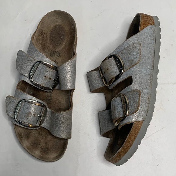 Birkenstock Arizona Big Buckle Brushed Metallic Birko-Flor Etroit Sandals Sz 37 - Picture 1 of 11